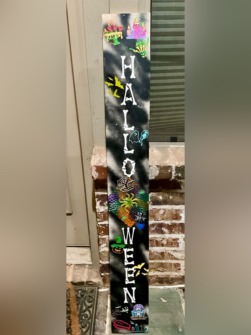 Handmade Halloween Vertical Porch Sign - Black with Multicolor Accents